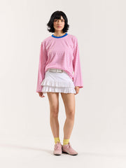 Bubblegum Pink Striped Loose Fit Cropped T-Shirt